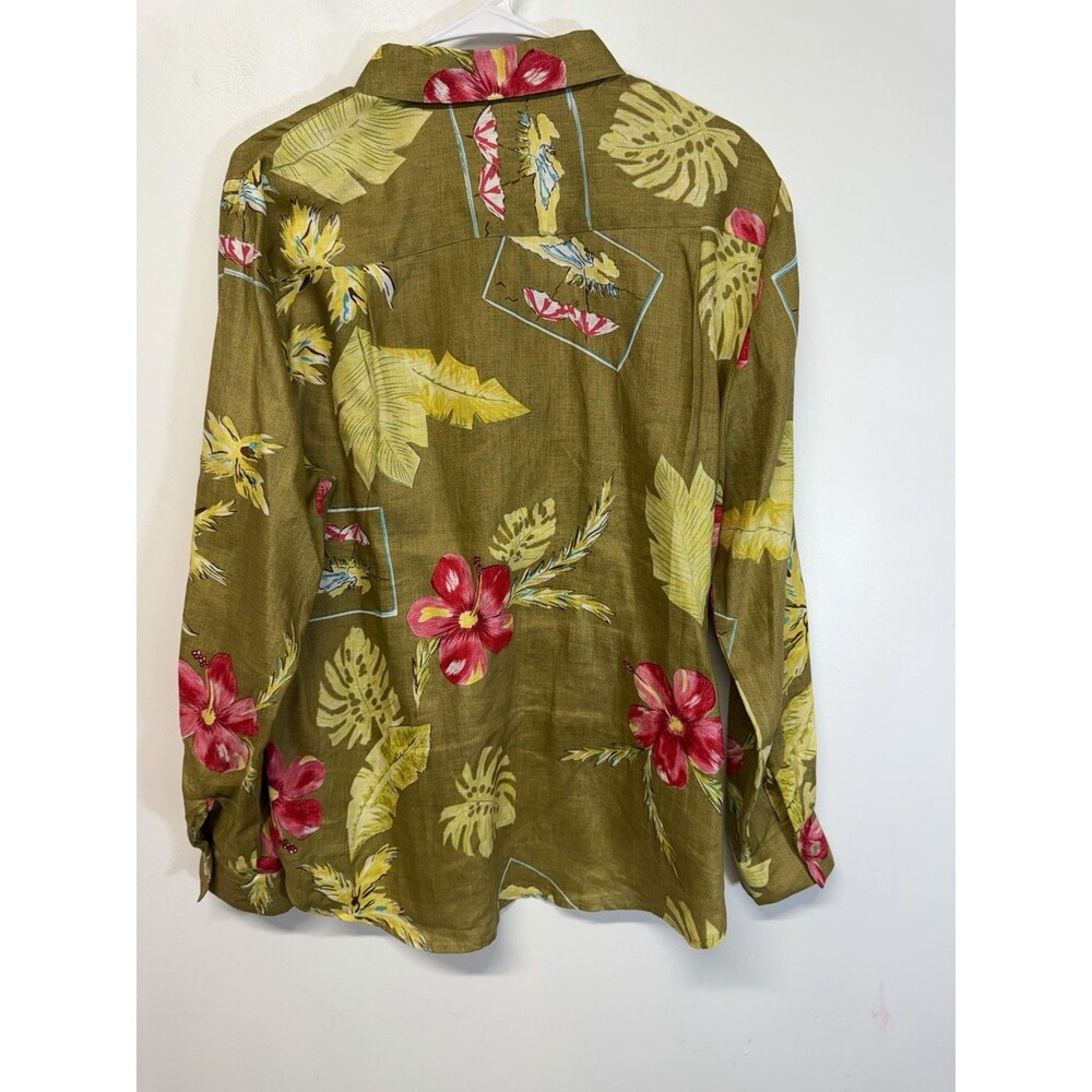 VTG John Paul Richard Top Women Button Shirt 100% Linen Hawaiian Shirt Beaded L - Picture 11 of 14